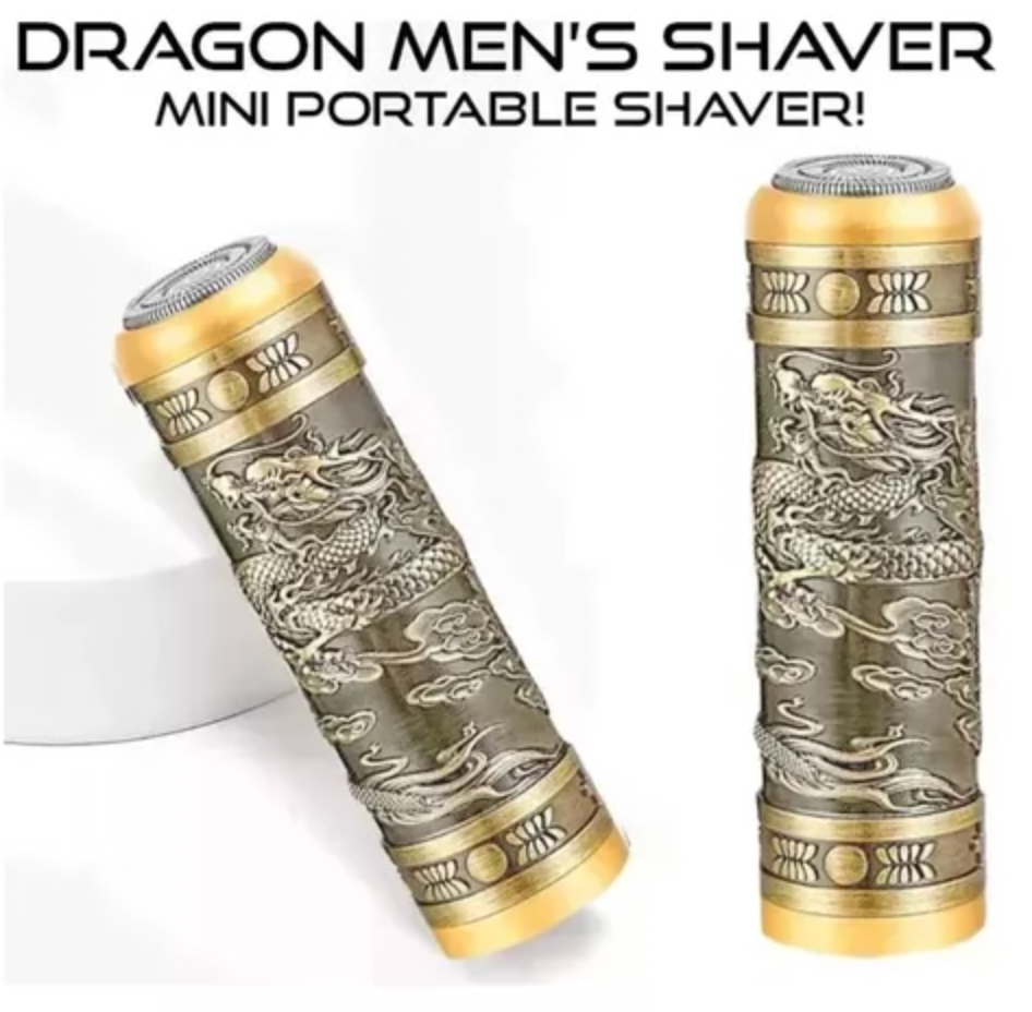 la Dragon Men’s Shaver – Mini Portable Shaver, una afeitadora eléctrica portátil con diseño grabado de dragón.