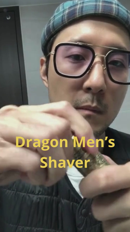 la Dragon Men’s Shaver – Mini Portable Shaver, una afeitadora eléctrica portátil con diseño grabado de dragón.